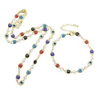 Evil Eye Jewelry Necklace, Brass, with Plastic Pearl, gold color plated, fashion jewelry & different styles for choice & for woman & enamel, nickel, lead & cadmium free, 11*6*4mm,11*6*4mm, Length:Approx 20 Inch, Approx 9.5 Inch, Sold By Set