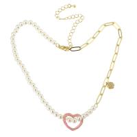 Messing Halskette, mit Kunststoff Perlen, goldfarben plattiert, Modeschmuck & Micro pave Zirkonia & für Frau, frei von Nickel, Blei & Kadmium, 20*21*2mm,4*5*5mm,4*11*1mm, Länge:ca. 18 ZollInch, verkauft von PC