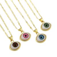 Evil Eye Jewelry Necklace, Brass, gold color plated, fashion jewelry & for woman & enamel, more colors for choice, nickel, lead & cadmium free, 16*16*7mm,2mm, Length:Approx 19.5 Inch, Sold By PC