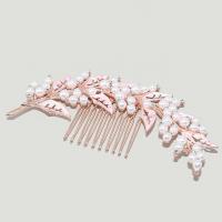 Decorative Hair Combs, Tibetan Style, with Plastic Pearl, fashion jewelry & for woman & with rhinestone, rose gold color, nickel, lead & cadmium free, 110x60mm, Sold By PC