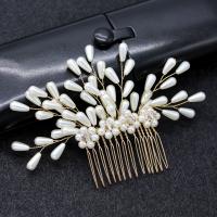 Decorative Hair Combs, Tibetan Style, with Plastic Pearl, fashion jewelry & for woman, golden, nickel, lead & cadmium free, 130x90mm, Sold By PC