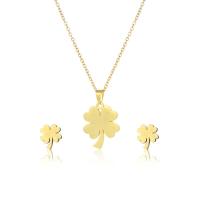 Jewelry Sets Stud Earring & necklace 304 Stainless Steel Four Leaf Clover 2 pieces & fashion jewelry & for woman golden Length Approx 17.72 Inch Sold By Set