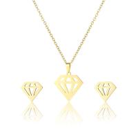 Jewelry Sets, Stud Earring & necklace, 304 Stainless Steel, Diamond Shape, 2 pieces & fashion jewelry & for woman, golden, Length:Approx 17.72 Inch, Sold By Set