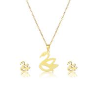 Jewelry Sets Stud Earring & necklace 304 Stainless Steel Swan 2 pieces & fashion jewelry & for woman golden Length Approx 17.72 Inch Sold By Set
