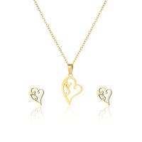 Jewelry Sets Stud Earring & necklace 304 Stainless Steel Heart 2 pieces & fashion jewelry & for woman golden Length Approx 17.72 Inch Sold By Set