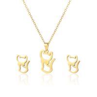 Jewelry Sets Stud Earring & necklace 304 Stainless Steel Cat 2 pieces & fashion jewelry & for woman golden Length Approx 17.72 Inch Sold By Set