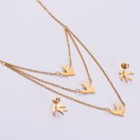 Jewelry Sets Stud Earring & necklace 316L Stainless Steel swallow 18K gold plated three layers & 2 pieces & for woman golden Length Approx 15.75 Inch Sold By Set