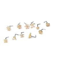 Stainless Steel Nose Piercing Jewelry, 304 Stainless Steel, with Brass, plated, 12 pieces & micro pave cubic zirconia, more colors for choice, 0.80x7mm, Sold By Set