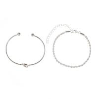 Couple Bracelet and Bangle, Tibetan Style, Heart, silver color plated, 2 pieces & Adjustable & for woman, silver color, nickel, lead & cadmium free, Length:Approx 18 cm, Sold By Set