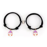 Easter Jewelry, Milan Cord, with Tibetan Style, Rabbit, plated, 2 pieces & with magnetic & adjustable & enamel, black, Length:Approx 16-30 cm, Sold By Set
