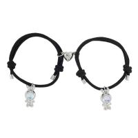 Couple Bracelet and Bangle Milan Cord with Zinc Alloy Rabbit silver color plated 2 pieces & with magnetic & adjustable Length Approx 16-30 cm Sold By Set