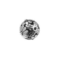 925 Sterling Silver Spacer Bead Round Antique finish DIY & with flower pattern & hollow 10mm Approx 0.8mm Sold By PC