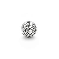 925 Sterling Silver Spacer Bead, Round, Antique finish, DIY & with heart pattern, 8x7.60mm, Hole:Approx 1.8mm, Sold By PC