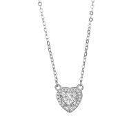 Collar de Latón, metal, Corazón, chapado en platina real, para mujer & con diamantes de imitación, longitud aproximado 17.7 Inch, Vendido por UD