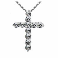 Brass Necklace, Cross, platinum plated, box chain & for woman & with rhinestone, Length:Approx 17.7 Inch, Sold By PC