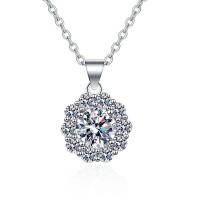 Cubic Zircon Micro Pave Brass Necklace Plum Blossom platinum plated oval chain & micro pave cubic zirconia & for woman Length Approx 17.7 Inch Sold By PC