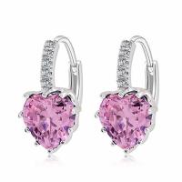 Rhinestone Earring Brass Heart plated micro pave cubic zirconia & for woman & with rhinestone Sold By Pair