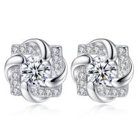 Rhinestone Earring Cupronickel Four Leaf Clover platinum plated for woman & with rhinestone Sold By Pair