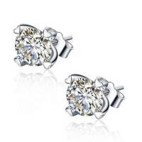 Brass Stud Earring, Cupronickel, Heart, platinum plated, for woman & with cubic zirconia, 15mm, Sold By Pair