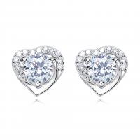 Rhinestone Earring Brass Heart platinum plated for woman & with rhinestone Sold By Pair