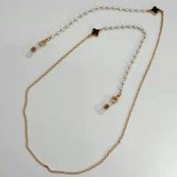 Zinklegierung Brillenkette, mit Kunststoff Perlen, goldfarben plattiert, Anti-Skidding & für Frau & Emaille, schwarz, frei von Nickel, Blei & Kadmium, Länge:ca. 75 cm, verkauft von PC