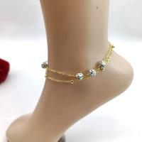 Zinc Alloy Anklet Double Layer & for woman & with rhinestone golden nickel lead & cadmium free Length Approx 8.27 Inch Sold By PC