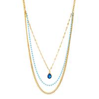 Multi Layer Necklace, Titanium Steel, with 5cm extender chain, 18K gold plated, three layers & fashion jewelry & micro pave cubic zirconia & for woman, golden, Length:39 cm, 44 cm, 47 cm, Sold By PC