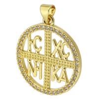 Cubic Zirconia Micro Pave Brass Pendant, Round, gold color plated, fashion jewelry & DIY & micro pave cubic zirconia, golden, 24x27x2mm, Hole:Approx 3mm, Sold By PC