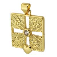 Cubic Zirconia Micro Pave Brass Pendant,  Square, gold color plated, fashion jewelry & DIY & micro pave cubic zirconia, golden, 19x24x2.50mm, Hole:Approx 3mm, Sold By PC