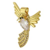 Cubic Zirconia Micro Pave Brass Pendant, Bird, gold color plated, fashion jewelry & DIY & micro pave cubic zirconia, golden, 18x24x4mm, Hole:Approx 4mm, Sold By PC