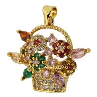 Cubic Zirconia Micro Pave Brass Pendant, gold color plated, fashion jewelry & DIY & micro pave cubic zirconia, multi-colored, 28x24x13mm, Hole:Approx 3mm, Sold By PC