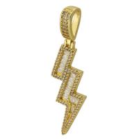 Cyrkonia Wisiorek mosiądz mikro Brukuje, Symbol błyskawicy, Platerowane w kolorze złota, biżuteria moda & DIY & mikro utorować cyrkonia, złoty, 14x36x2mm, otwór:około 5mm, sprzedane przez Ustaw