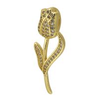 Cubic Zirconia Micro Pave Brass Pendant, Tulip, gold color plated, fashion jewelry & DIY & micro pave cubic zirconia, golden, 11x30x6mm, Hole:Approx 3mm, Sold By PC