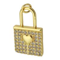 Cubic Zirconia Micro Pave Brass Pendant Lock gold color plated fashion jewelry & DIY & micro pave cubic zirconia golden Approx 4mm Sold By PC