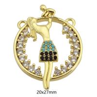 Cubic Zirconia Micro Pave Brass Pendant, Round, gold color plated, fashion jewelry & DIY & micro pave cubic zirconia & double-hole, multi-colored, 20x27x4mm, Hole:Approx 2mm, Sold By PC