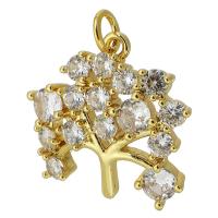 Cubic Zirconia Micro Pave Brass Pendant Tree gold color plated fashion jewelry & DIY & micro pave cubic zirconia golden Approx 3mm Sold By PC