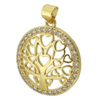 Cubic Zirconia Micro Pave Brass Pendant Round gold color plated fashion jewelry & DIY & micro pave cubic zirconia golden Approx 3.5mm Sold By PC