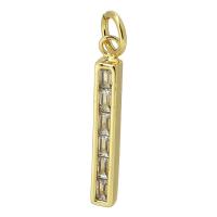 Cubic Zirconia Micro Pave Brass Pendant, Rectangle, gold color plated, fashion jewelry & DIY & micro pave cubic zirconia, golden, 3x20x2mm, Hole:Approx 3mm, Sold By PC