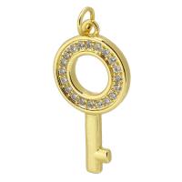 Cubic Zirconia Micro Pave Brass Pendant, Key, gold color plated, fashion jewelry & DIY & micro pave cubic zirconia, golden, 14x28x2mm, Hole:Approx 3mm, Sold By PC