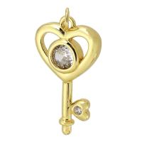 Cubic Zirconia Micro Pave Brass Pendant Key gold color plated fashion jewelry & DIY & micro pave cubic zirconia golden Approx 3mm Sold By PC