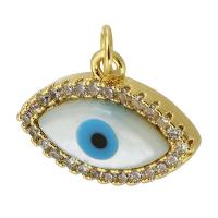 Złe oko wisiorki, Mosiądz, Platerowane w kolorze złota, biżuteria moda & DIY & mikro utorować cyrkonia & emalia, dwóch różnych kolorach, 17x12x4mm, otwór:około 3mm, sprzedane przez PC