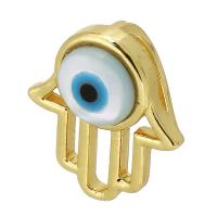 Evil Eye Pendler, Messing, Hand, guldfarve belagt, mode smykker & du kan DIY & emalje, to forskellige farvede, 13x14.50x6mm, Hole:Ca. 2mm, Solgt af PC