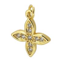 Cubic Zirconia Micro Pave Brass Pendant Flower gold color plated fashion jewelry & DIY & micro pave cubic zirconia golden Approx 3mm Sold By PC