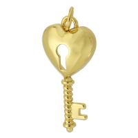 Brass srdce přívěsky, Mosaz, Klíč, barva pozlacený, módní šperky & DIY, zlatý, 12x25x4mm, Otvor:Cca 3mm, Prodáno By PC