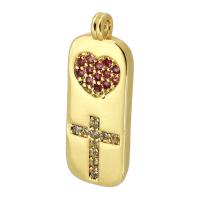 Cubic Zirconia Micro Pave Brass Pendant, gold color plated, fashion jewelry & DIY & micro pave cubic zirconia, two different colored, 7.50x20x2mm, Hole:Approx 2mm, Sold By PC
