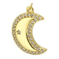 Cubic Zirconia Micro Pave Brass Pendant, Moon, gold color plated, fashion jewelry & DIY & micro pave cubic zirconia, more colors for choice, 9x11x5mm, Hole:Approx 3mm, Sold By PC