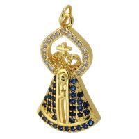 Cubic Zirconia Micro Pave Brass Pendant, gold color plated, fashion jewelry & DIY & micro pave cubic zirconia, two different colored, 15x26x4mm, Hole:Approx 3mm, Sold By PC