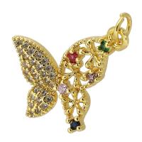 Cubic Zirconia Micro Pave Brass Pendant, Butterfly, gold color plated, fashion jewelry & DIY & micro pave cubic zirconia, multi-colored, 21x19x2mm, Hole:Approx 3mm, Sold By PC