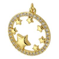 Cubic Zirconia Micro Pave Brass Pendant, Round, gold color plated, fashion jewelry & DIY & micro pave cubic zirconia, golden, 21x24x3mm, Hole:Approx 3mm, Sold By PC