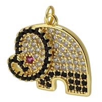 Cubic Zirconia Micro Pave Brass Pendant, Elephant, gold color plated, fashion jewelry & DIY & with cubic zirconia, two different colored, 22x20x3mm, Hole:Approx 3mm, Sold By PC